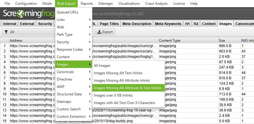العثور على الصور التي لا تحتوى على نصوص بديلة بإستخدام برنامج Screaming Frog