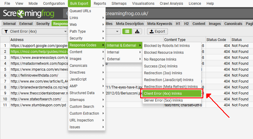 العثور على الروابط المعطوبة باستخدام برنامج Screaming Frog
