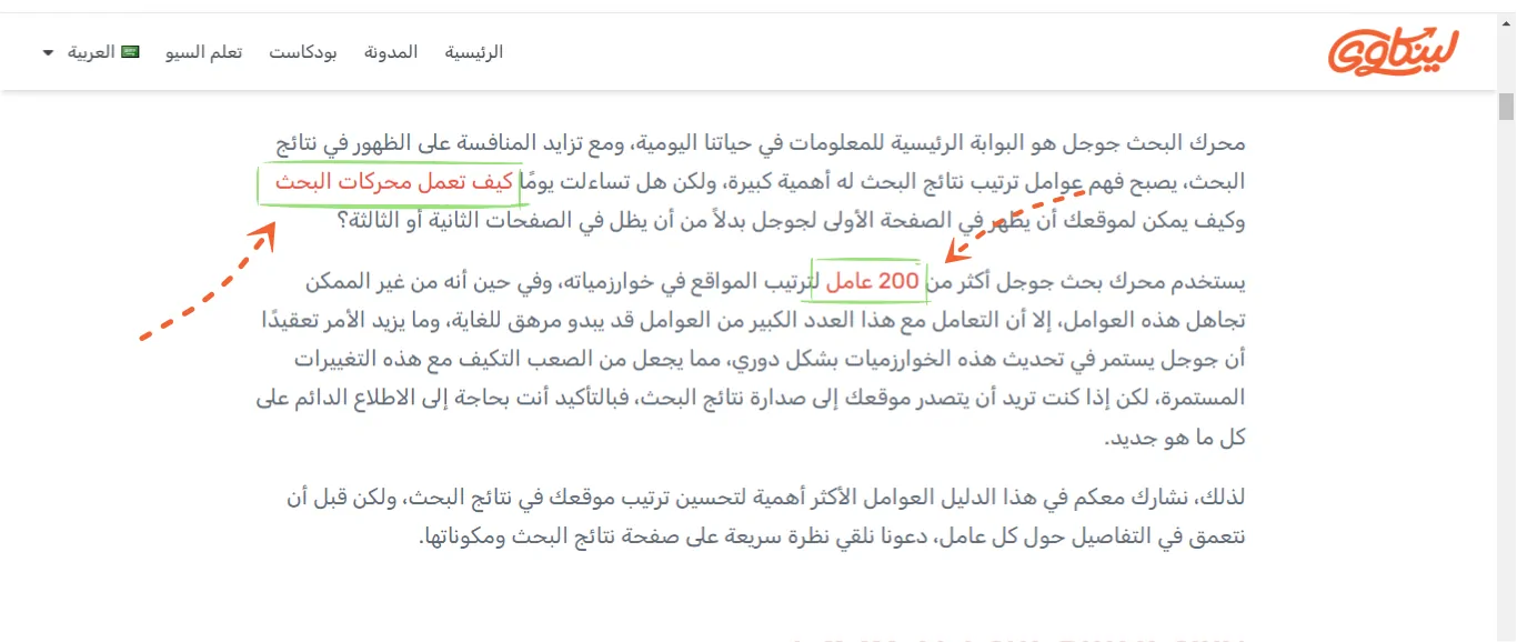 مثال على روابط سياقية Contextual Links